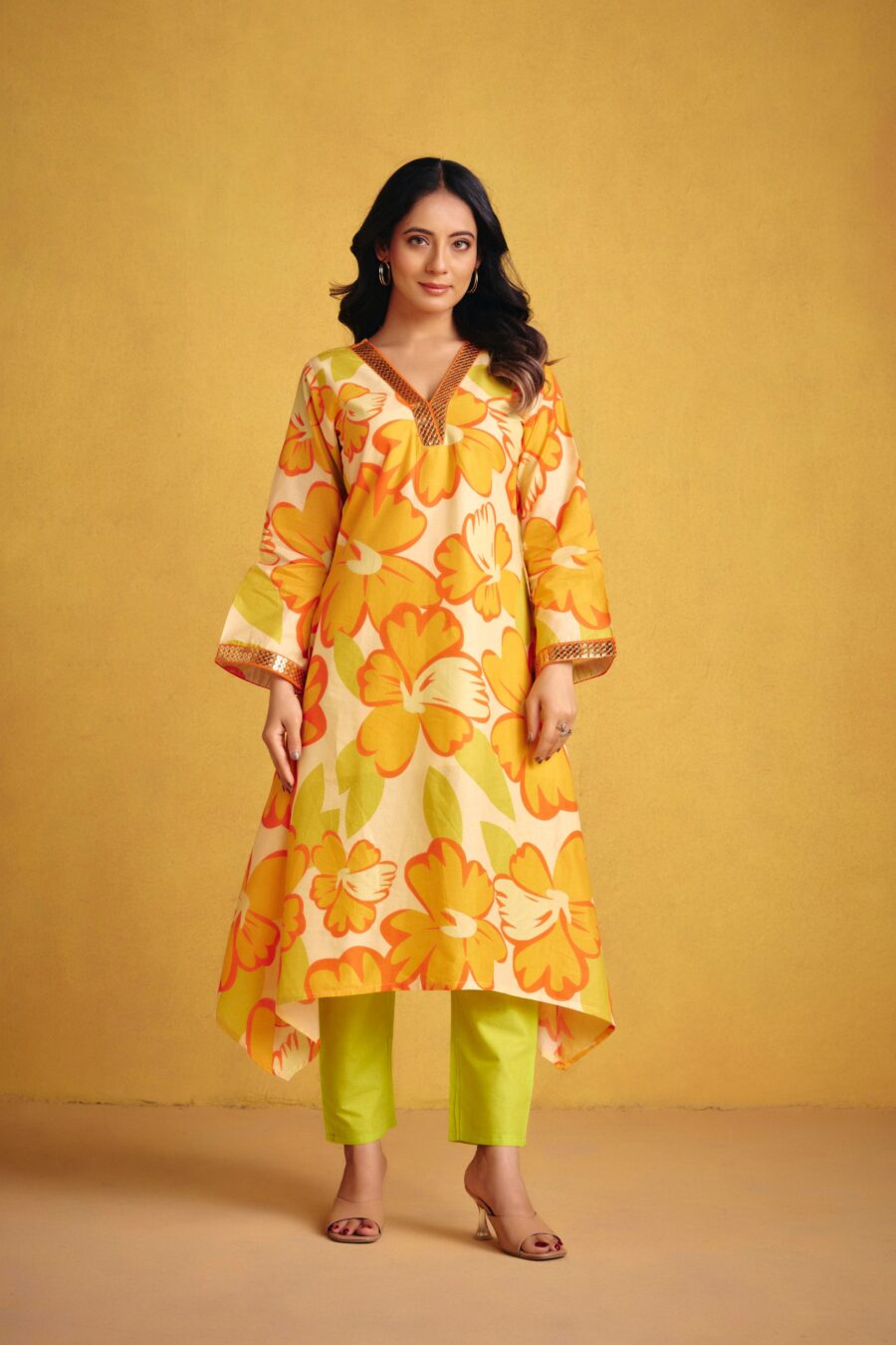 Orange Flower Kurta Set