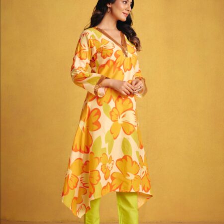 Orange Flower Kurta Set - View 2 | PPAVAKEY Ethnic Wear