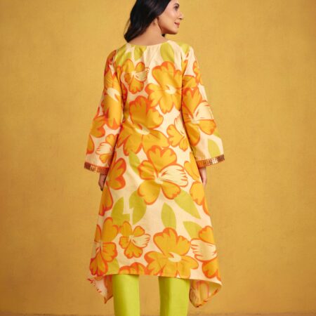 Orange Flower Kurta Set - View 3 | PPAVAKEY Ethnic Wear