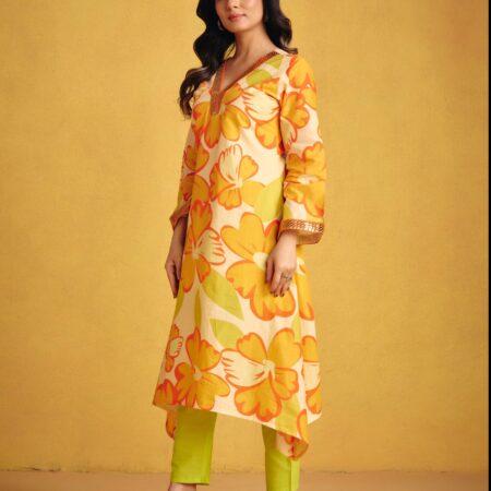 Orange Flower Kurta Set - View 5 | PPAVAKEY Ethnic Wear