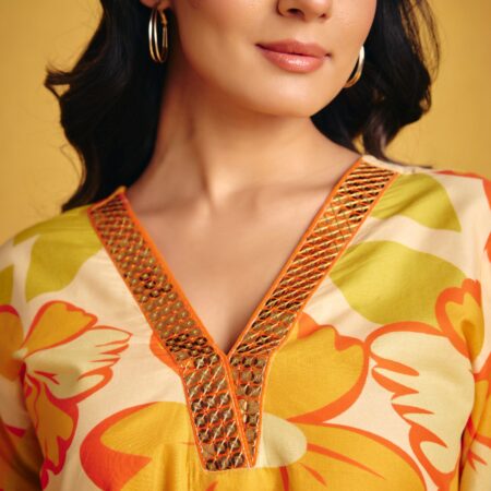 Orange Flower Kurta Set - View 9 | PPAVAKEY Ethnic Wear