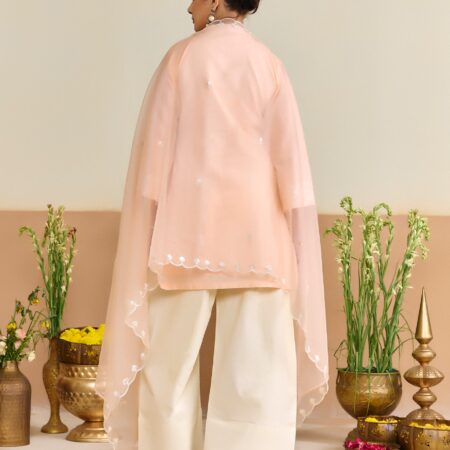 Peach Cotton Embroidered Kurti set with Dupatta - View 4 | PPAVAKEY Ethnic Wear