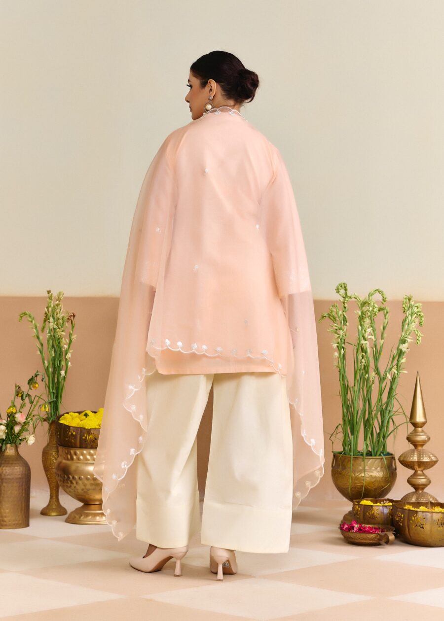 Peach Cotton Embroidered Kurti set with Dupatta - View 4 | PPAVAKEY Ethnic Wear