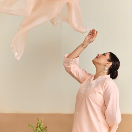 Peach Cotton Embroidered Kurti set with Dupatta - View 8 | PPAVAKEY Ethnic Wear