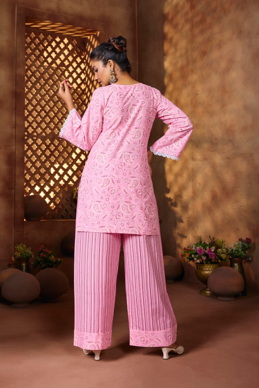 Pink Cotton Geometric Printed Co-ord set - View 5 | PPAVAKEY Ethnic Wear