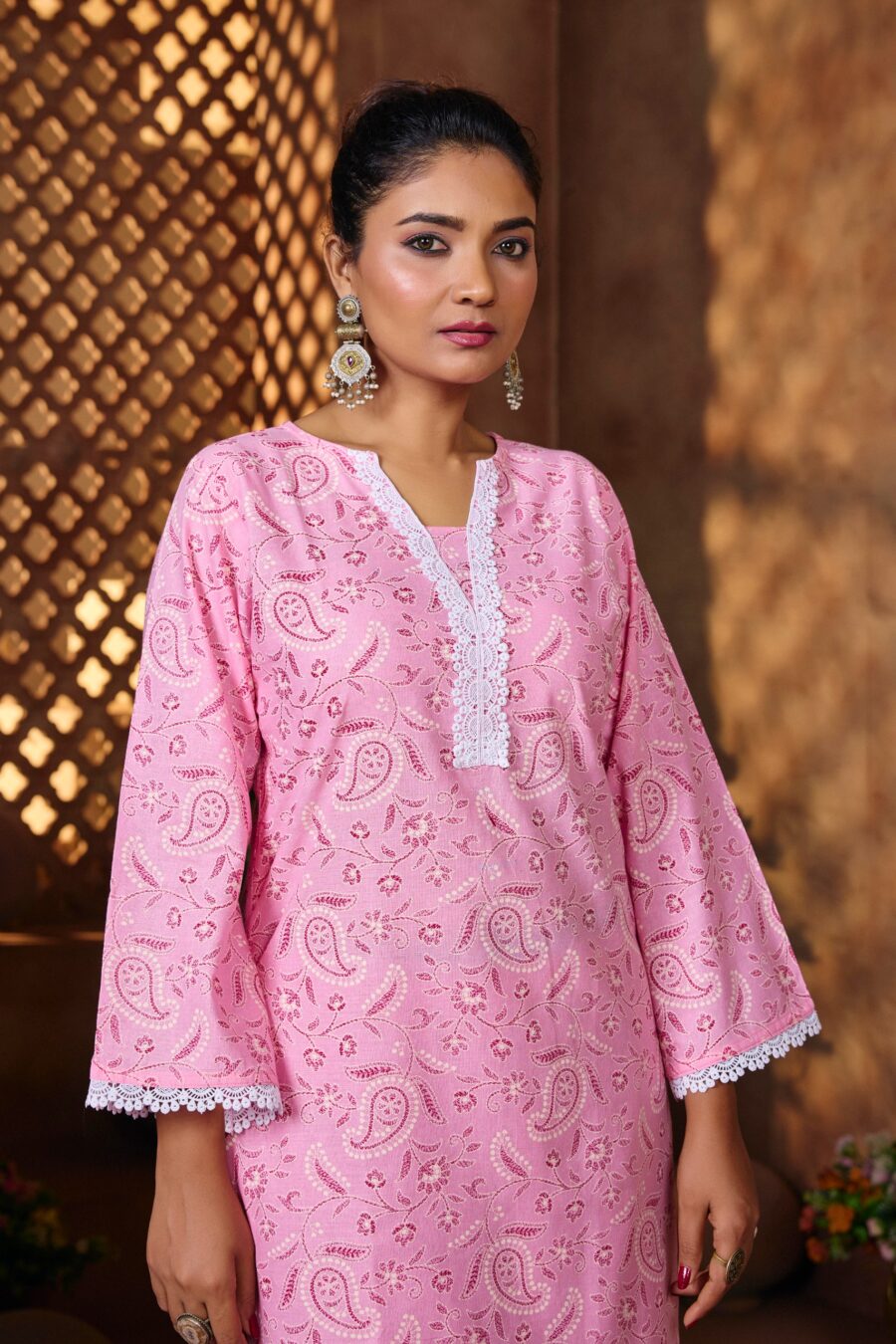 Pink Cotton Geometric Printed Co-ord set - View 7 | PPAVAKEY Ethnic Wear