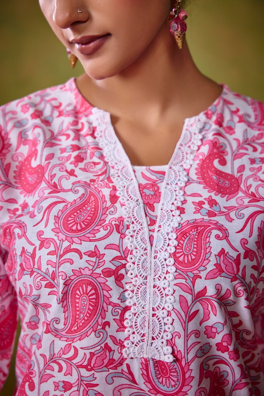 Pink Cotton KathaPrinted Co-ord set