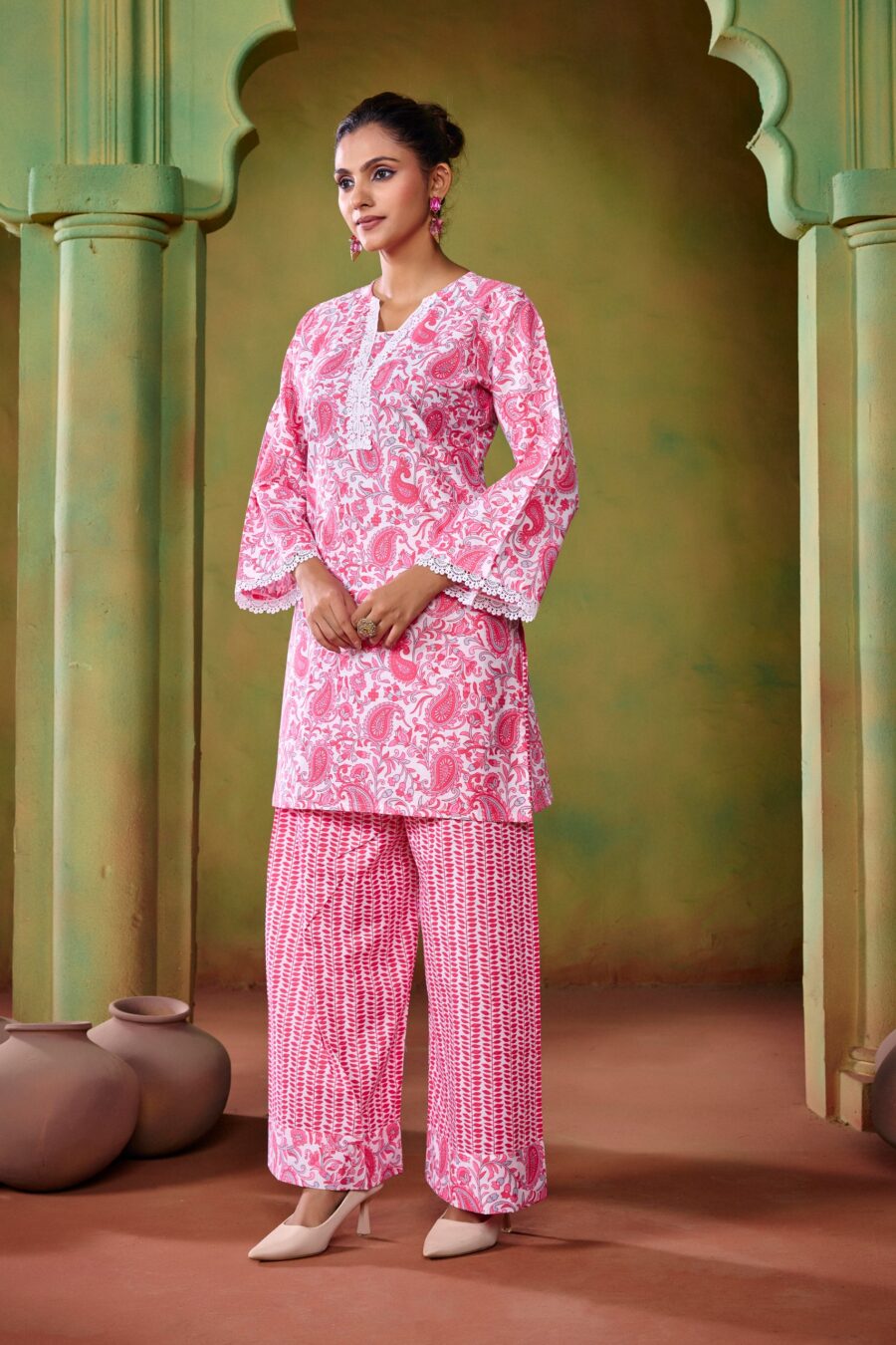 Pink Cotton KathaPrinted Co-ord set - View 5 | PPAVAKEY Ethnic Wear