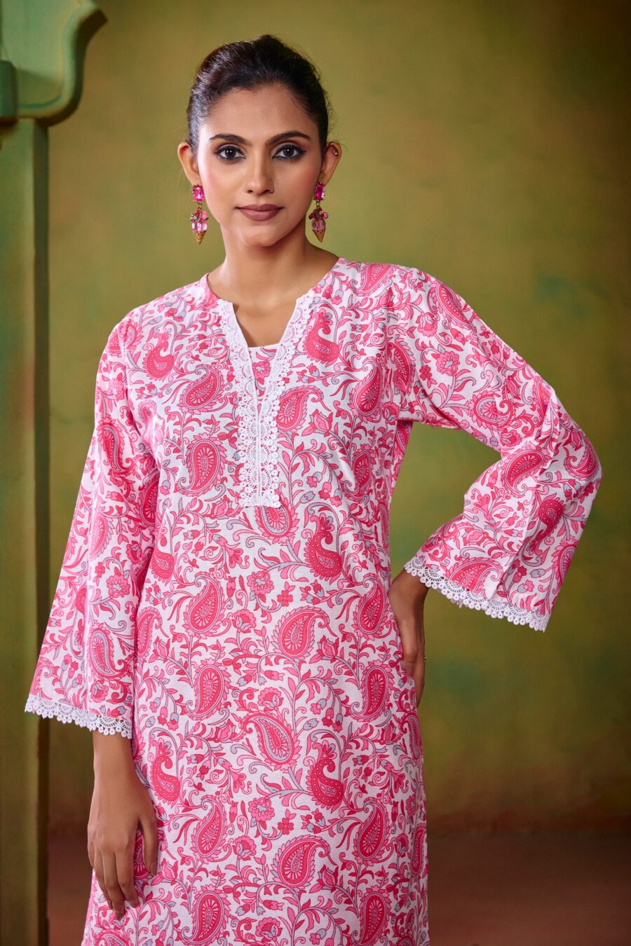 Pink Cotton KathaPrinted Co-ord set - View 7 | PPAVAKEY Ethnic Wear