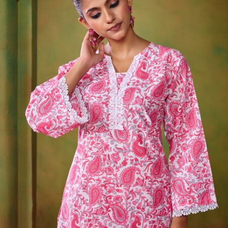 Pink Cotton KathaPrinted Co-ord set - View 9 | PPAVAKEY Ethnic Wear