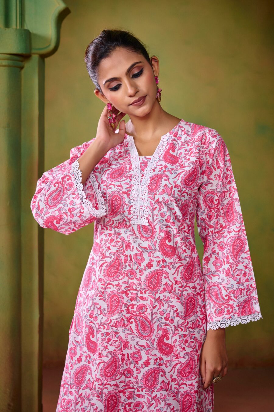 Pink Cotton KathaPrinted Co-ord set - View 9 | PPAVAKEY Ethnic Wear