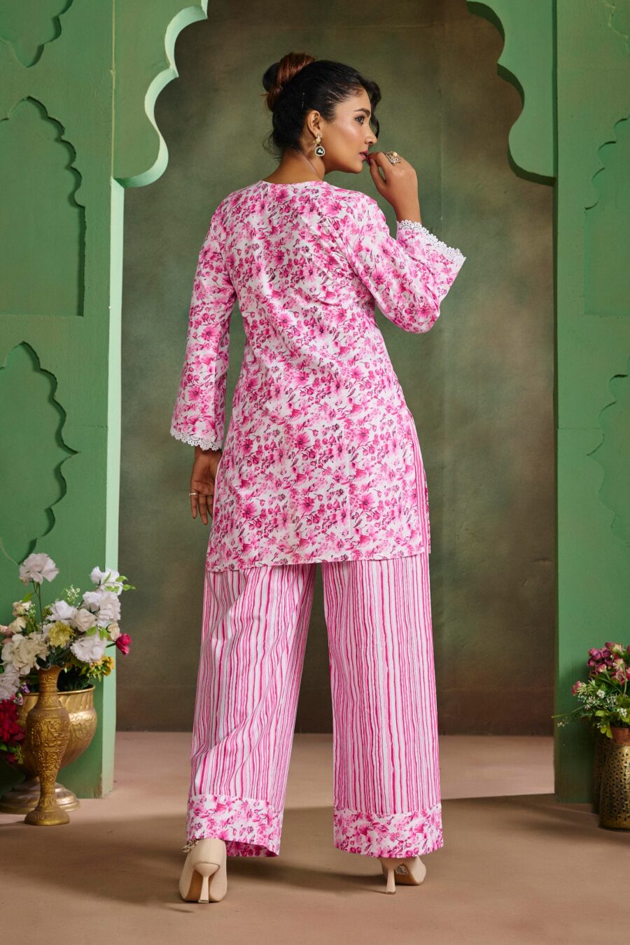Pink Floral Cotton Printed Co-ord set - View 5 | PPAVAKEY Ethnic Wear