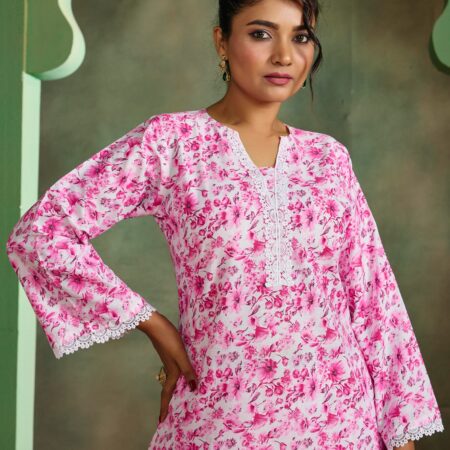 Pink Floral Cotton Printed Co-ord set - View 6 | PPAVAKEY Ethnic Wear