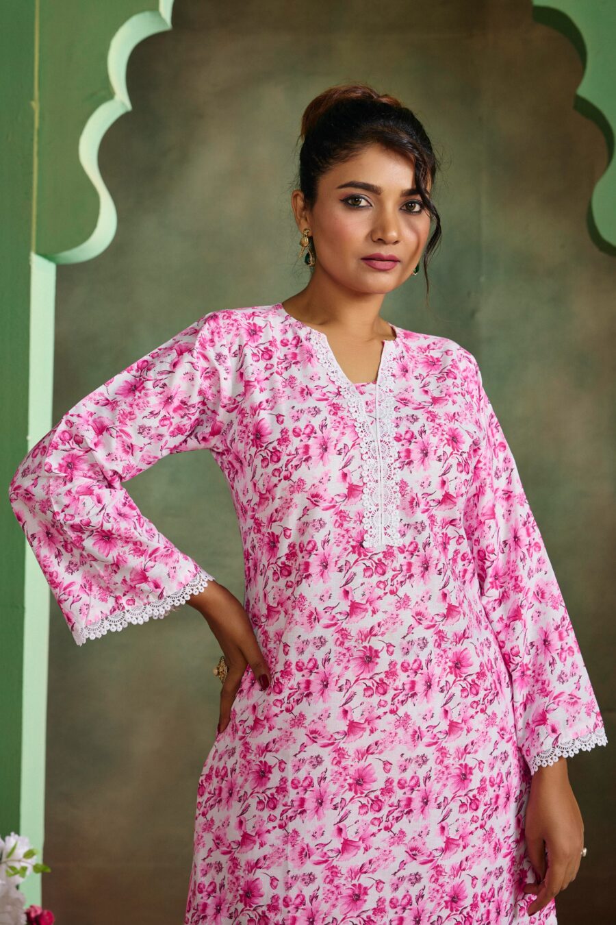 Pink Floral Cotton Printed Co-ord set - View 6 | PPAVAKEY Ethnic Wear