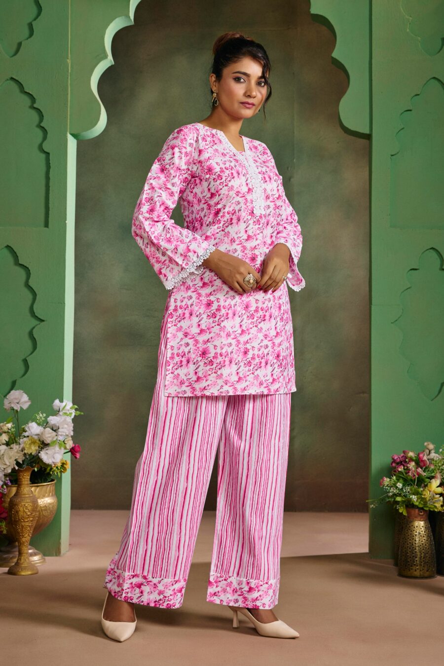 Pink Floral Cotton Printed Co-ord set - View 7 | PPAVAKEY Ethnic Wear
