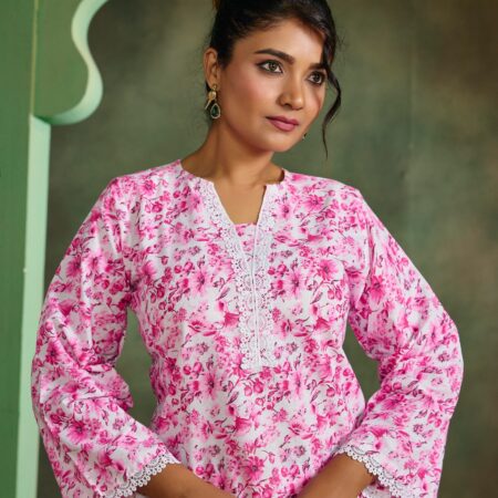 Pink Floral Cotton Printed Co-ord set - View 8 | PPAVAKEY Ethnic Wear