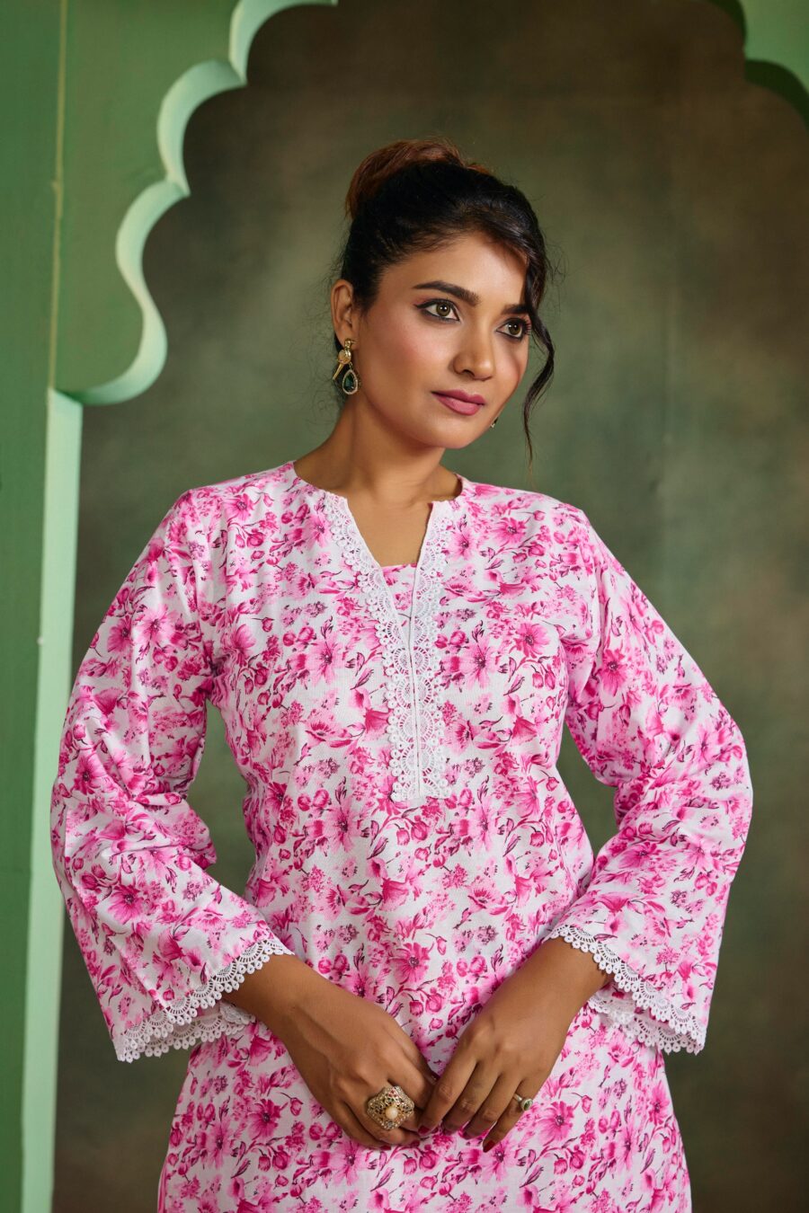 Pink Floral Cotton Printed Co-ord set - View 8 | PPAVAKEY Ethnic Wear