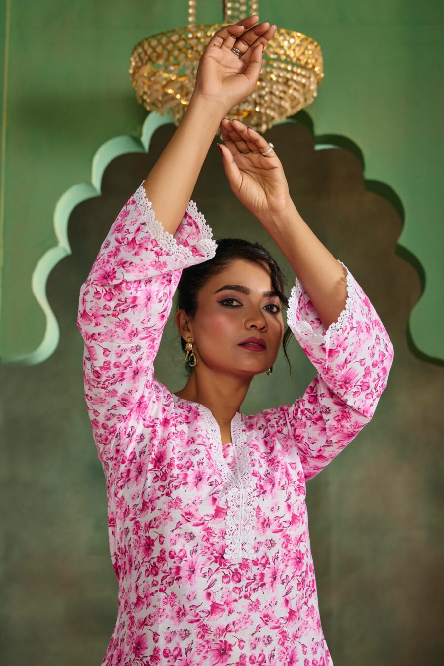 Pink Floral Cotton Printed Co-ord set - View 9 | PPAVAKEY Ethnic Wear