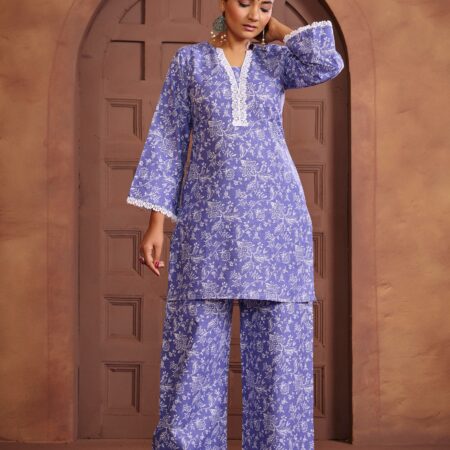 Purple Cotton Printed Co-ord set - View 2 | PPAVAKEY Ethnic Wear