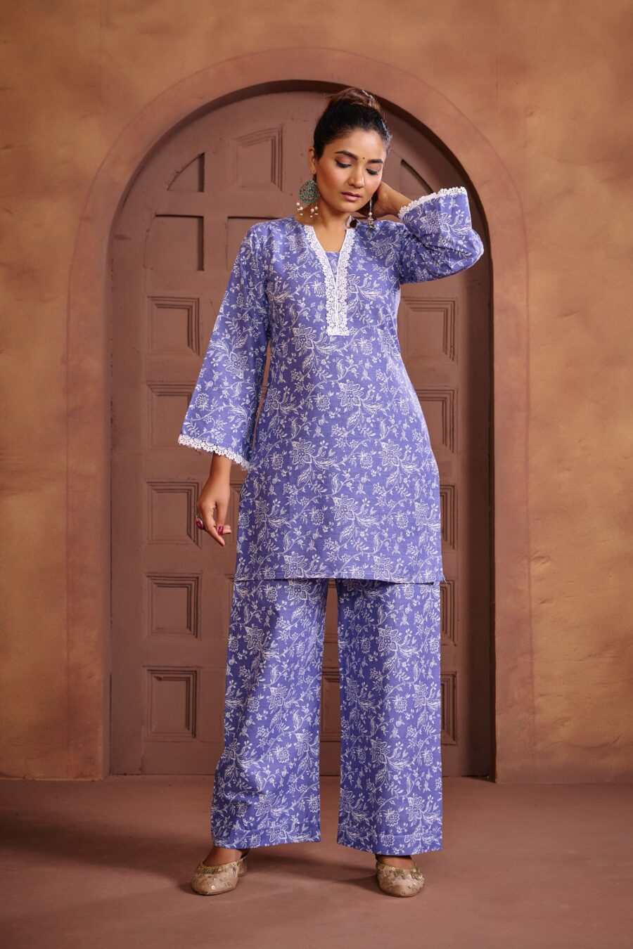 Purple Cotton Printed Co-ord set - View 2 | PPAVAKEY Ethnic Wear