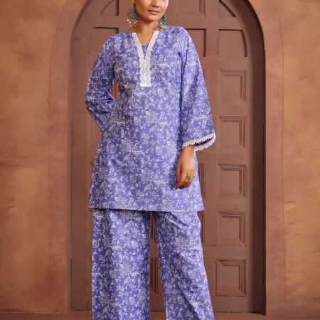 Purple Cotton Printed Co-ord set - View 3 | PPAVAKEY Ethnic Wear