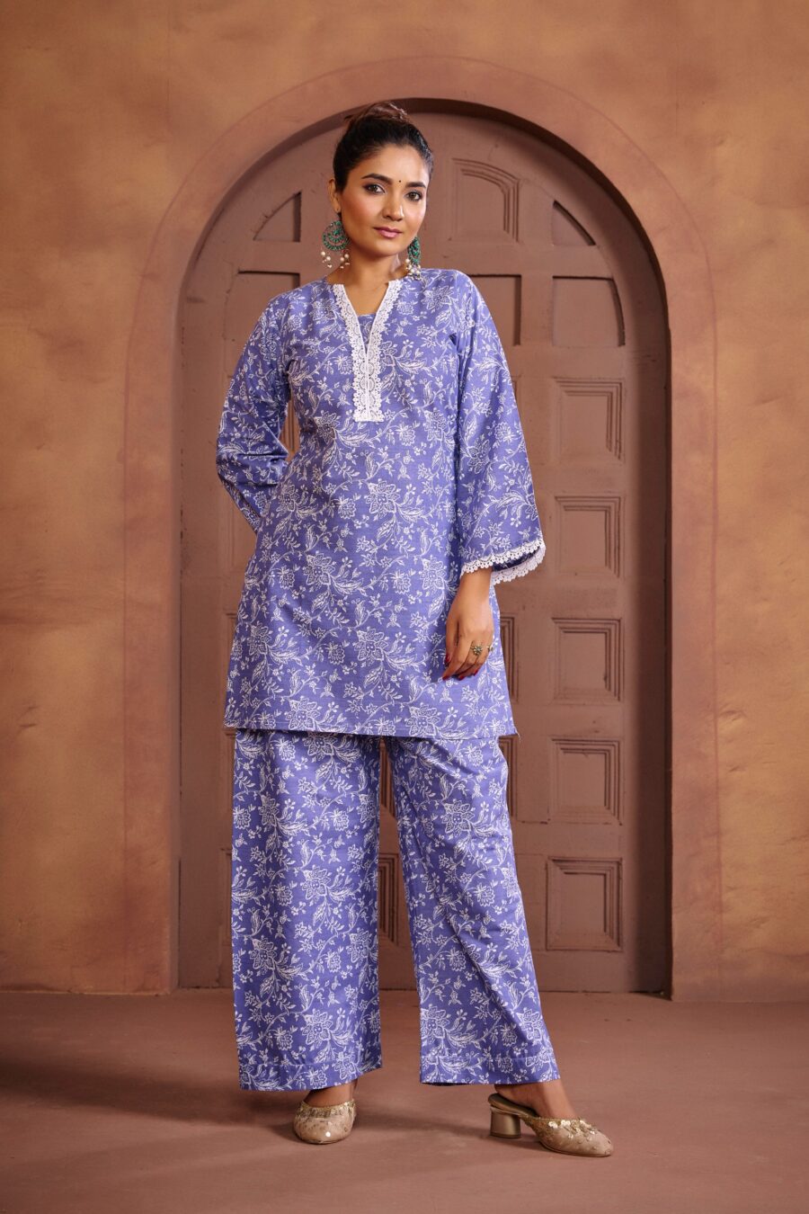 Purple Cotton Printed Co-ord set - View 3 | PPAVAKEY Ethnic Wear