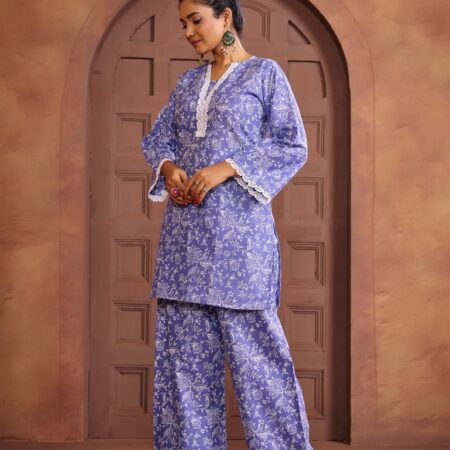Purple Cotton Printed Co-ord set - View 5 | PPAVAKEY Ethnic Wear