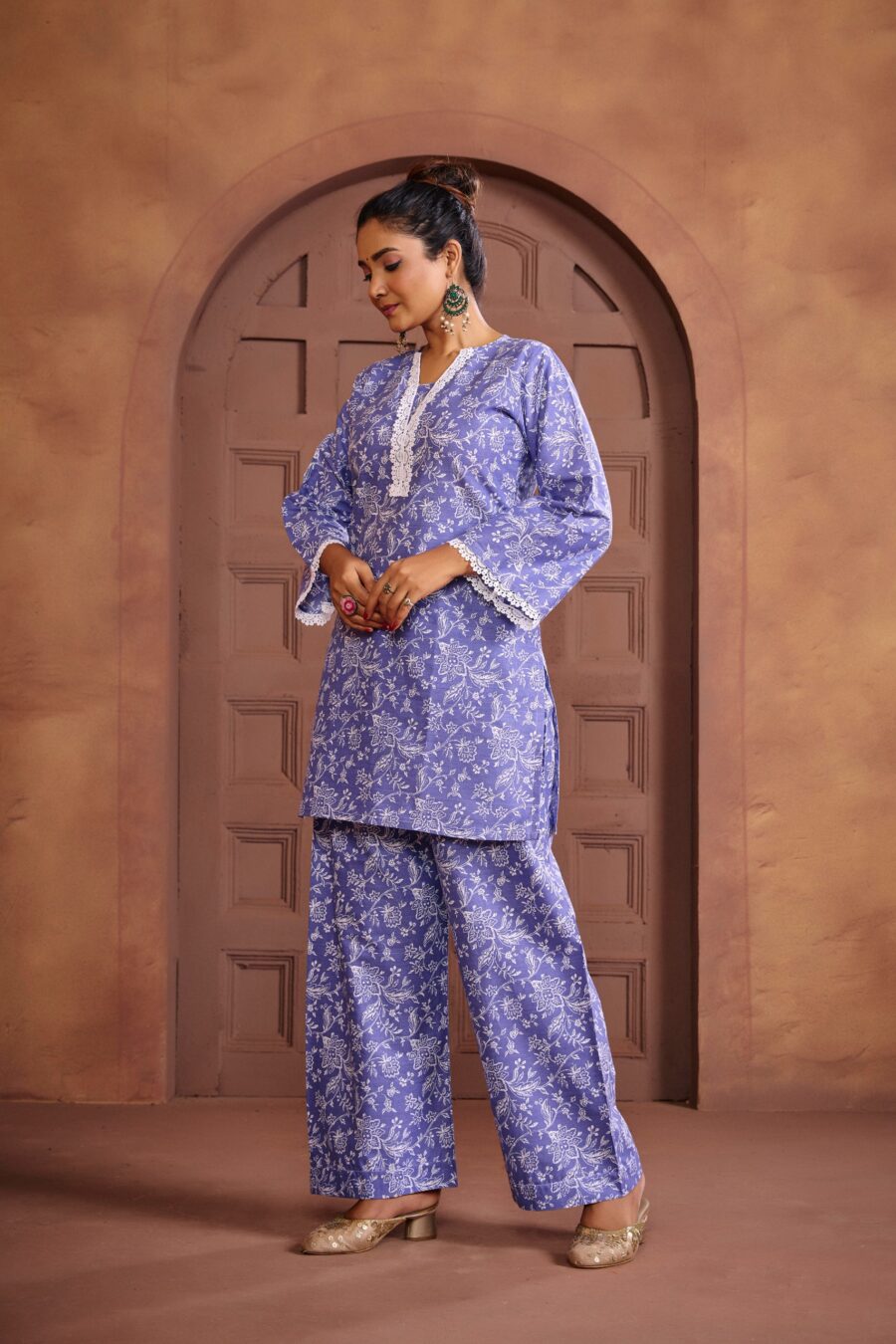 Purple Cotton Printed Co-ord set - View 5 | PPAVAKEY Ethnic Wear