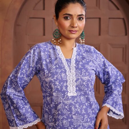 Purple Cotton Printed Co-ord set - View 7 | PPAVAKEY Ethnic Wear