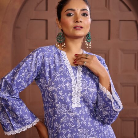 Purple Cotton Printed Co-ord set - View 8 | PPAVAKEY Ethnic Wear
