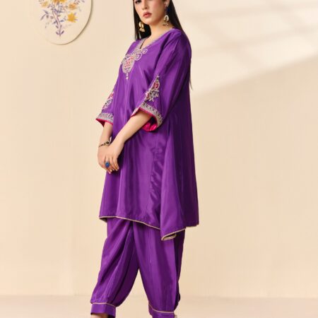 Purple Jariwork Kurti with Salwar - View 2 | PPAVAKEY Ethnic Wear