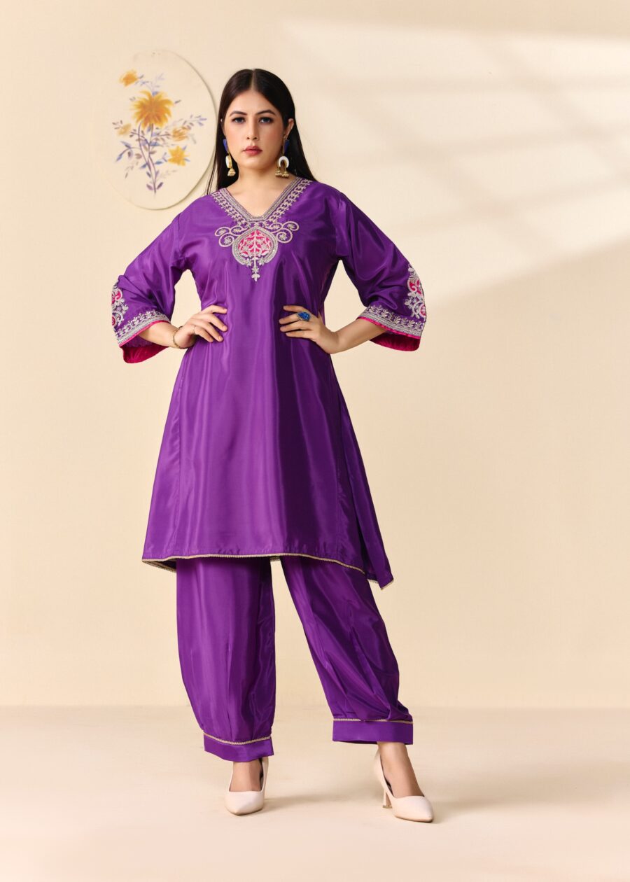 Purple Jariwork Kurti with Salwar - View 3 | PPAVAKEY Ethnic Wear
