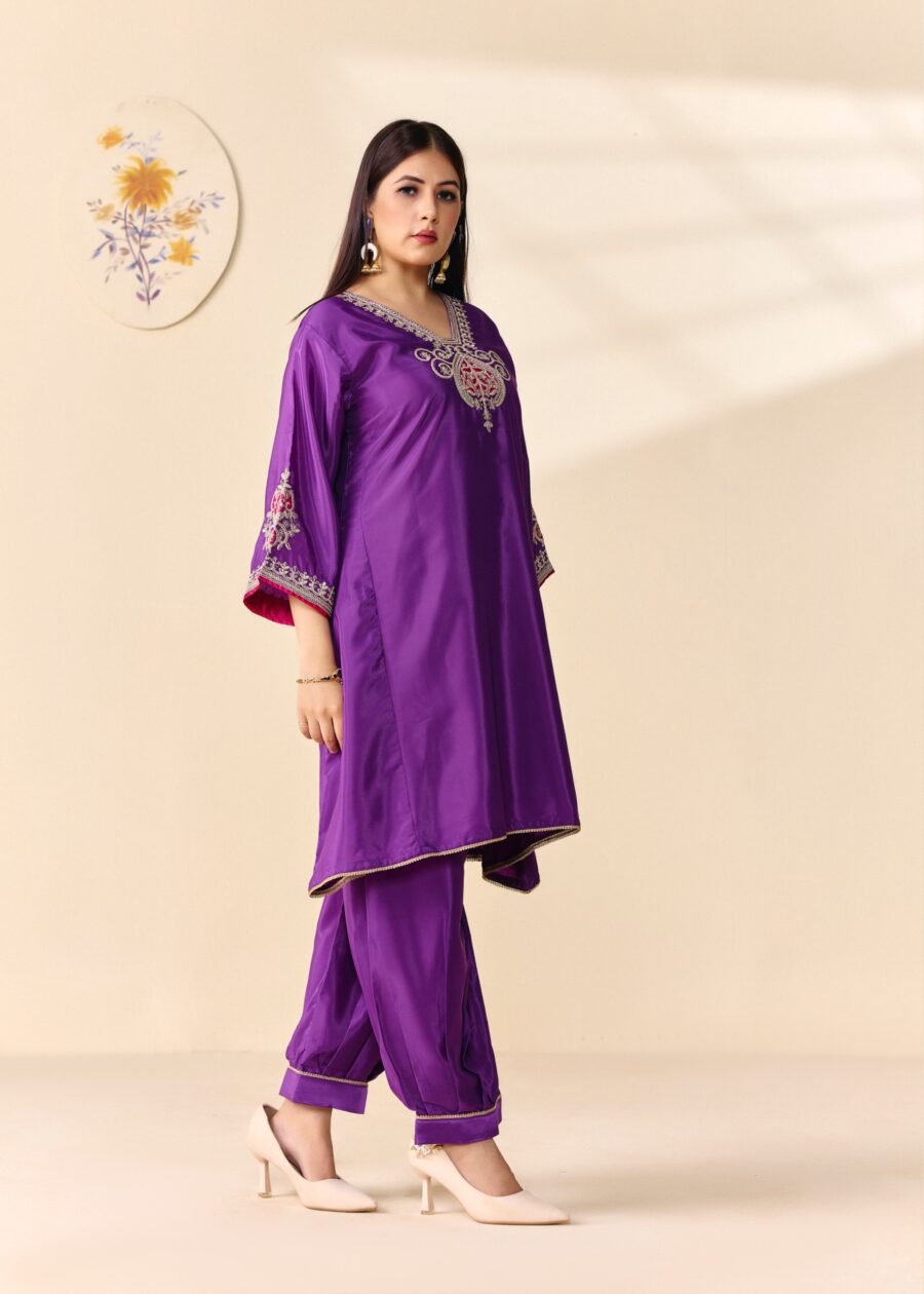 Purple Jariwork Kurti with Salwar - View 5 | PPAVAKEY Ethnic Wear