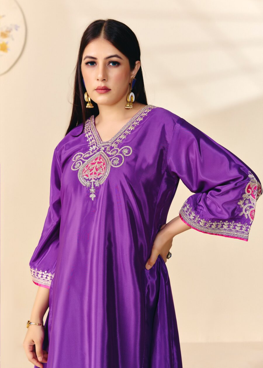 Purple Jariwork Kurti with Salwar - View 9 | PPAVAKEY Ethnic Wear