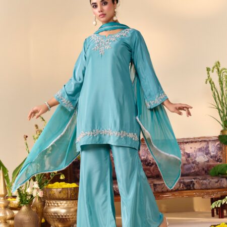 Turqouise Beaded Handwork Kurti set - View 5 | PPAVAKEY Ethnic Wear
