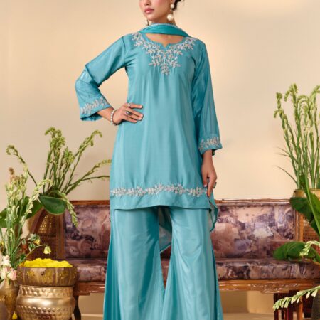 Turqouise Beaded Handwork Kurti set - View 6 | PPAVAKEY Ethnic Wear