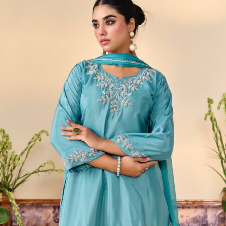 Turqouise Beaded Handwork Kurti set - View 7 | PPAVAKEY Ethnic Wear