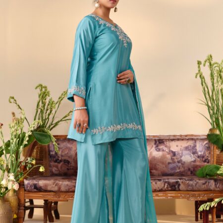 Turqouise Beaded Handwork Kurti set - View 8 | PPAVAKEY Ethnic Wear