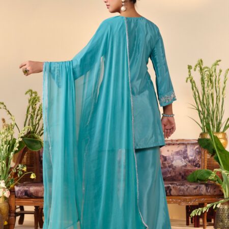 Turqouise Beaded Handwork Kurti set - View 9 | PPAVAKEY Ethnic Wear