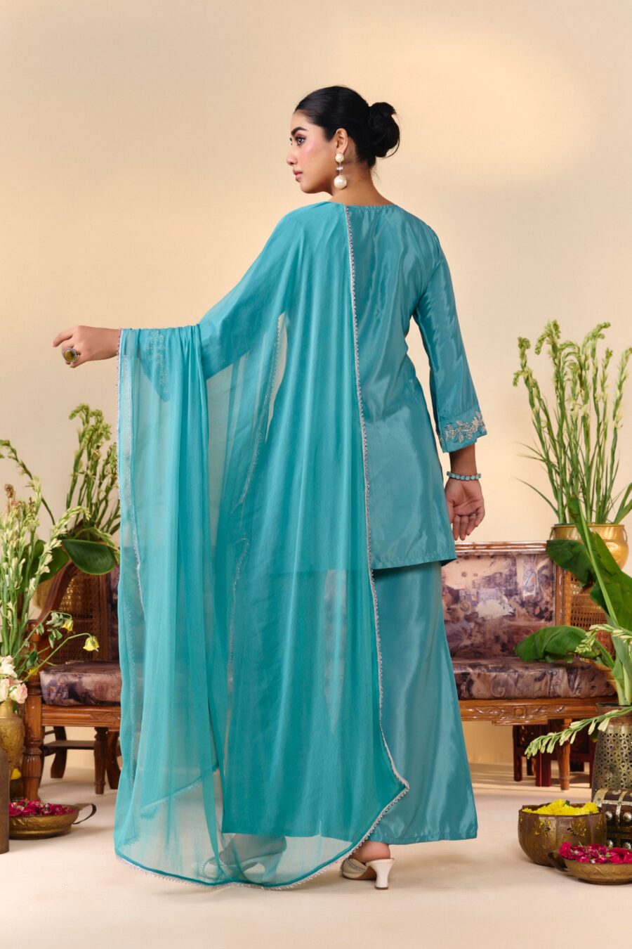 Turqouise Beaded Handwork Kurti set - View 9 | PPAVAKEY Ethnic Wear