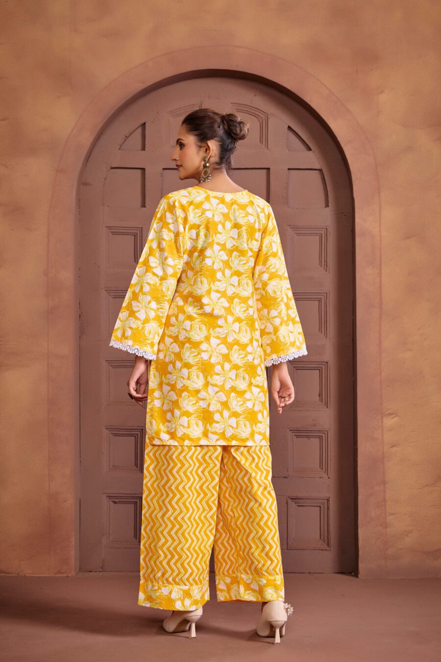 Yellow Cotton Printed Co-ord set - View 5 | PPAVAKEY Ethnic Wear