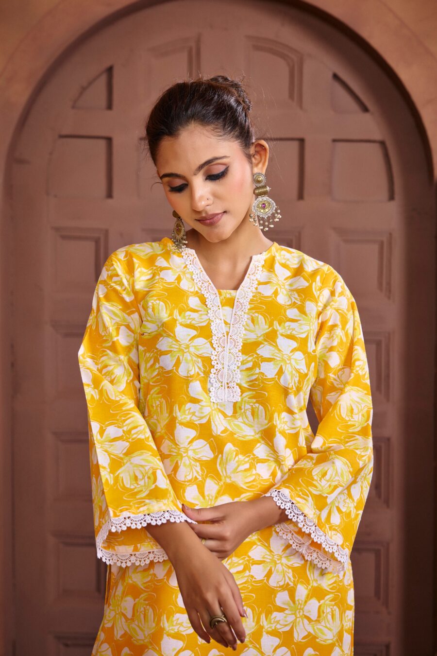 Yellow Cotton Printed Co-ord set - View 6 | PPAVAKEY Ethnic Wear