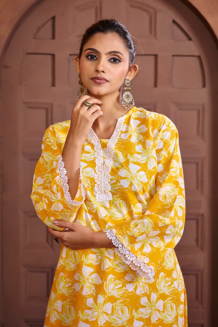 Yellow Cotton Printed Co-ord set - View 7 | PPAVAKEY Ethnic Wear
