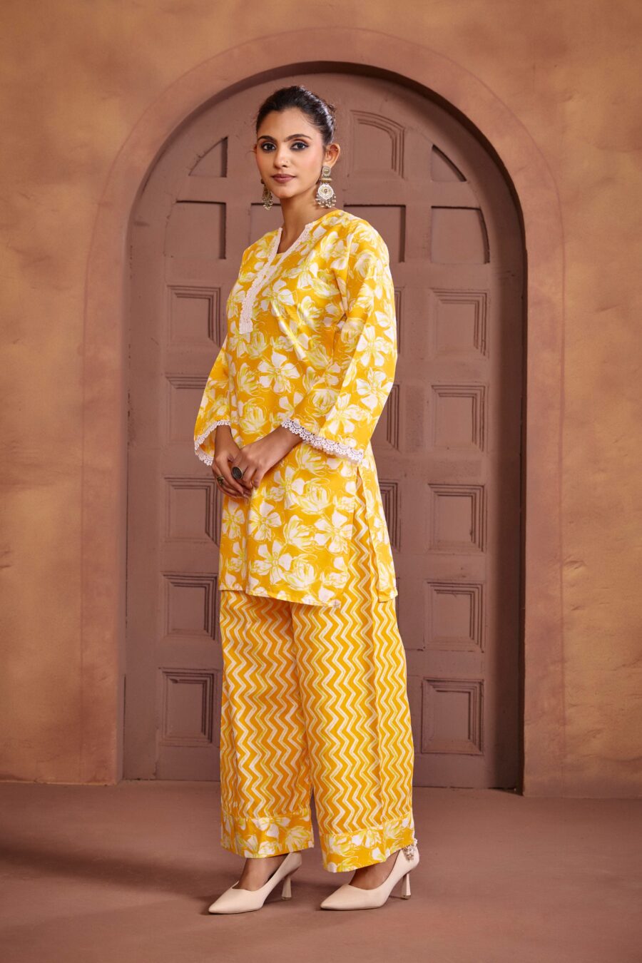 Yellow Cotton Printed Co-ord set - View 8 | PPAVAKEY Ethnic Wear
