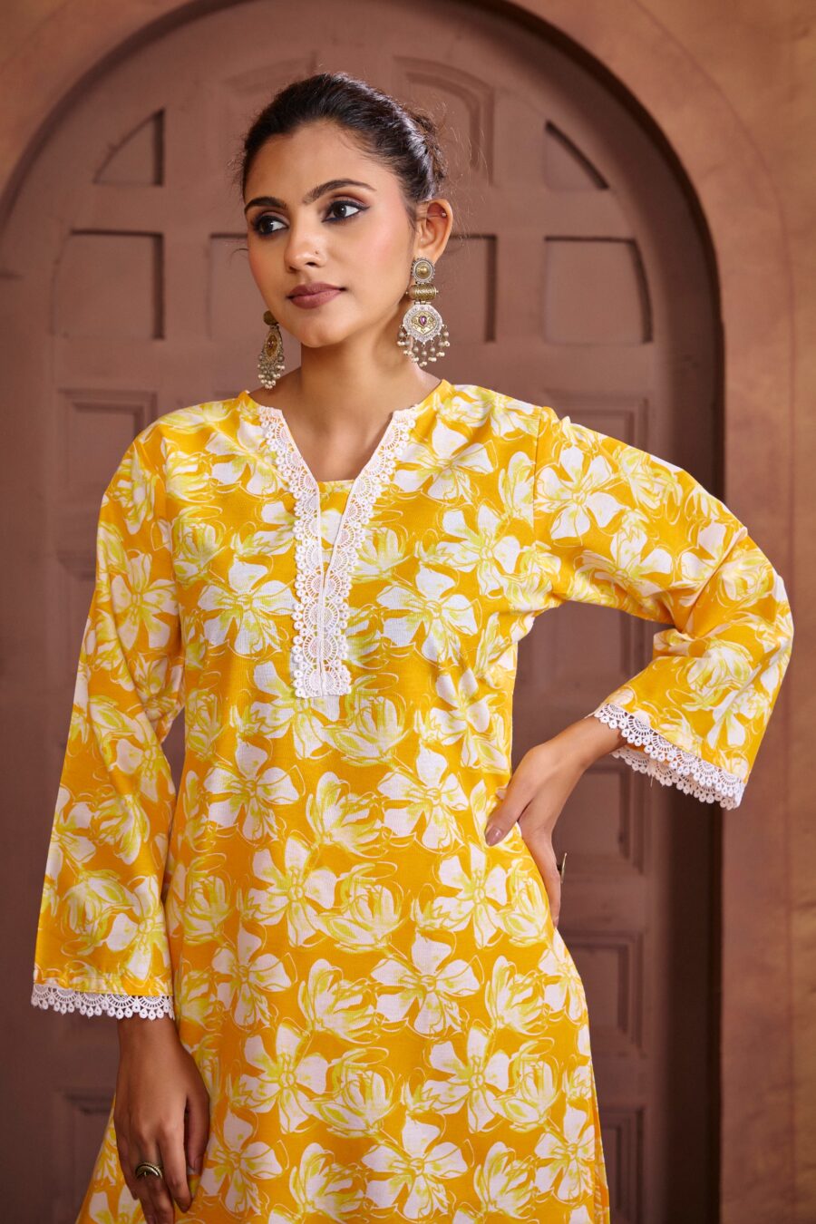 Yellow Cotton Printed Co-ord set - View 9 | PPAVAKEY Ethnic Wear