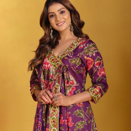 Violet Angrakha Kurta Set with Dupatta 9