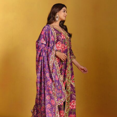 Violet Angrakha Kurta Set with Dupatta 3