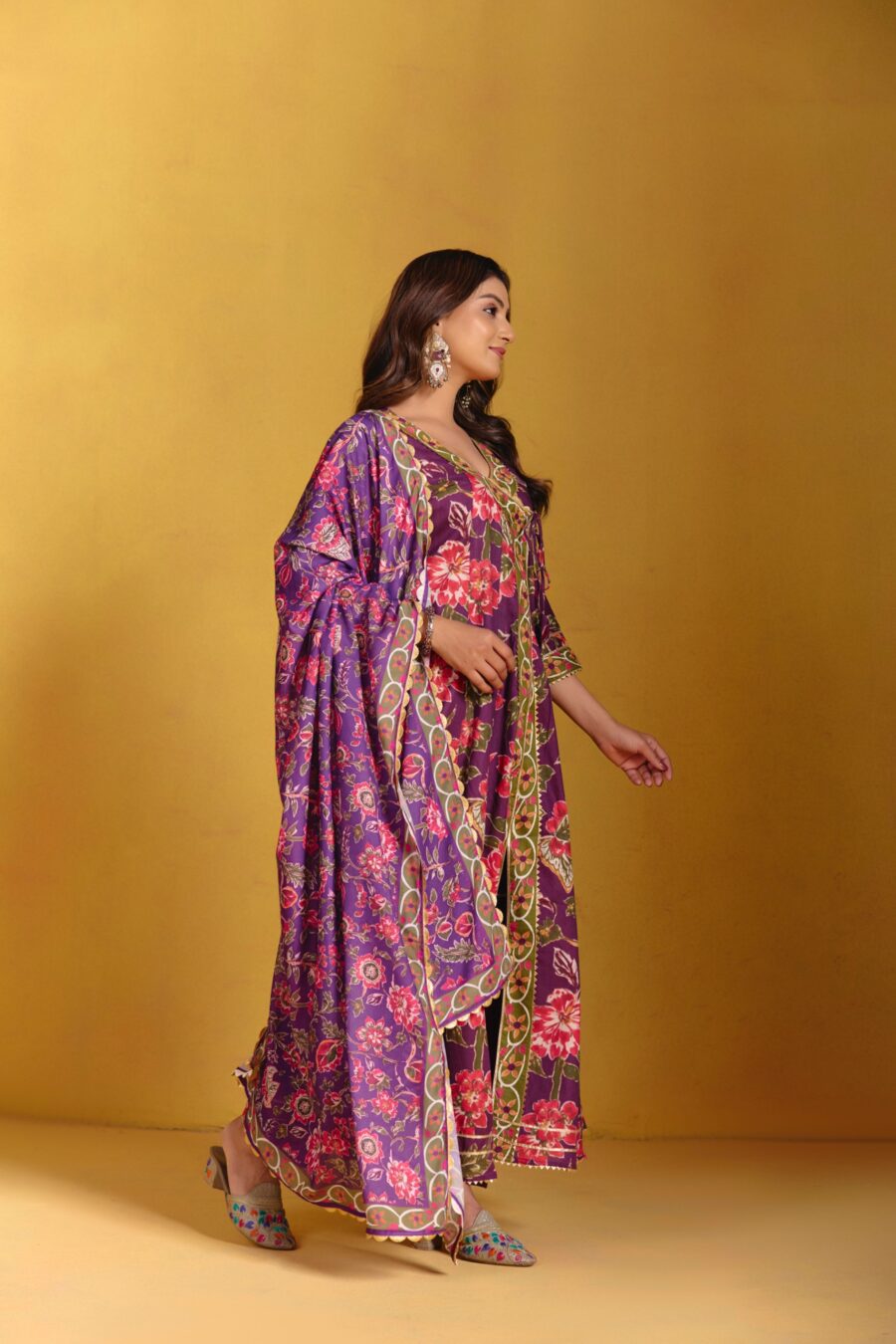 Violet Angrakha Kurta Set with Dupatta 3