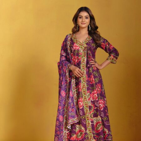 Violet Angrakha Kurta Set with Dupatta 4