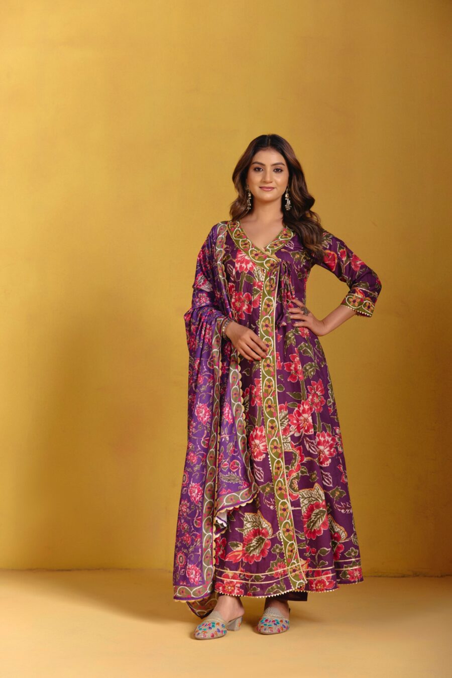 Violet Angrakha Kurta Set with Dupatta 4